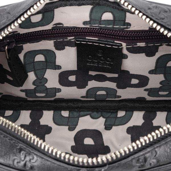 1:1 Gucci 201447 Men's Small Shoulder Bag-Black Guccissima Leather